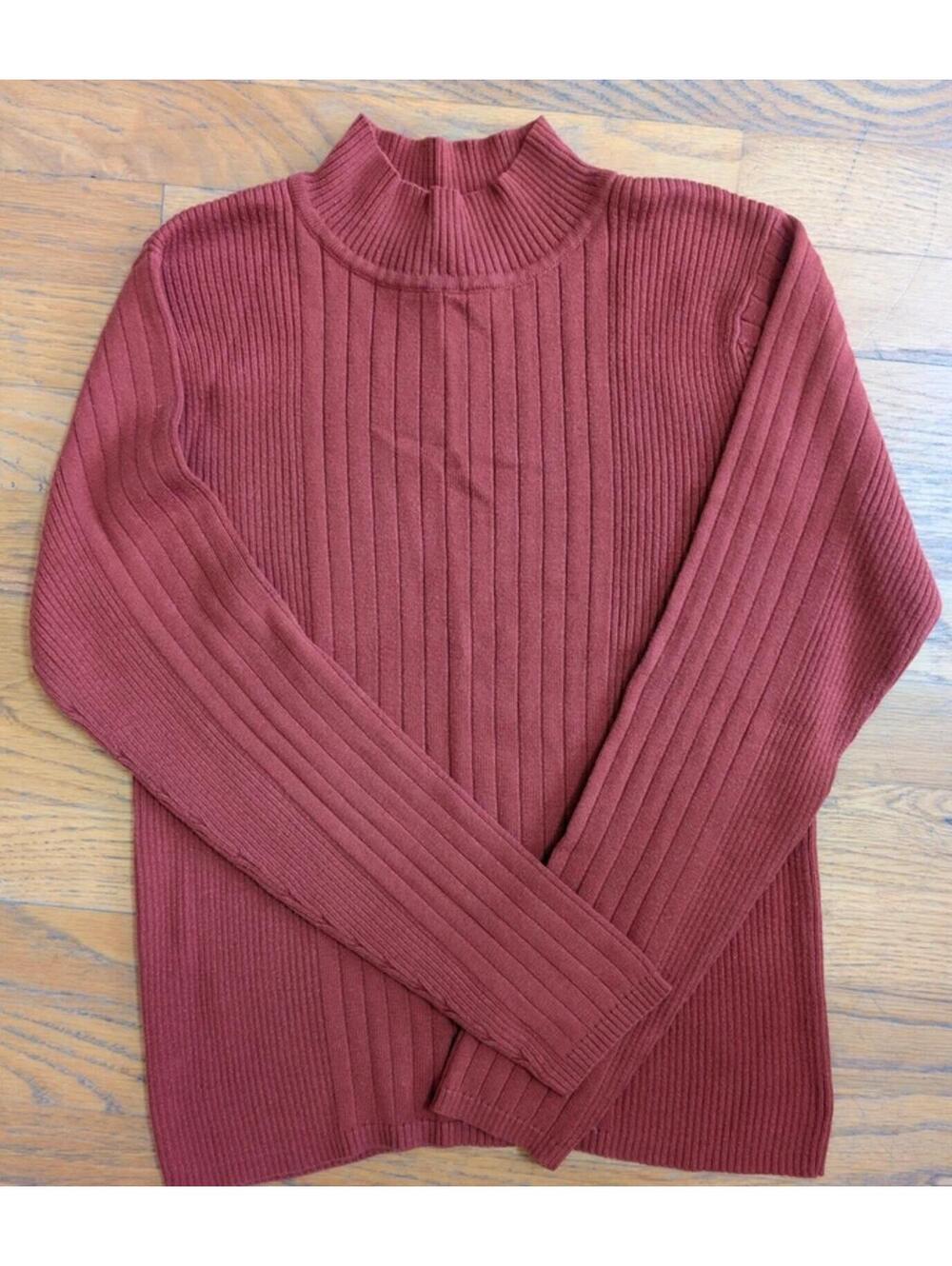 Mountain Lake Women's Small Ribbed Mock Neck Sweater in Rust